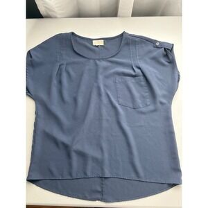 Melloday Blouse Top Pocket Button Detail Short Sleeve Blue Size S
